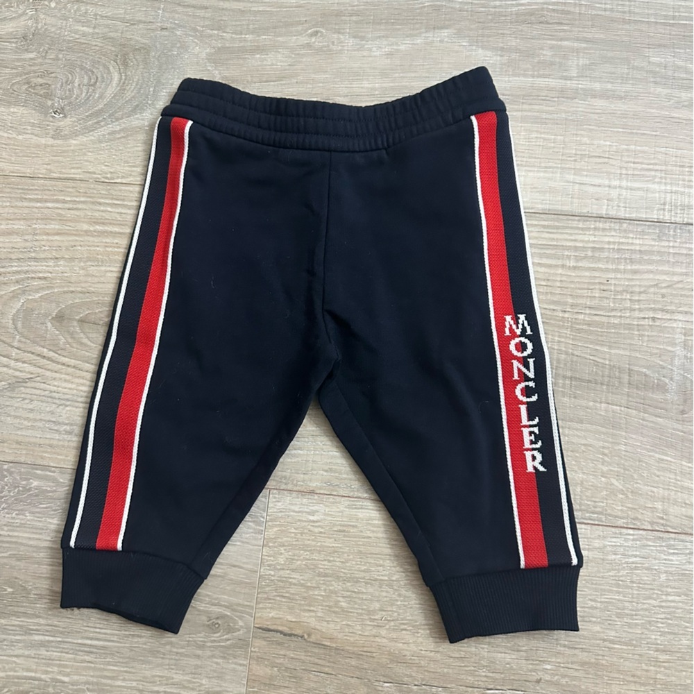 Moncler baby 6-9 months navy blue pants with white and red stripe